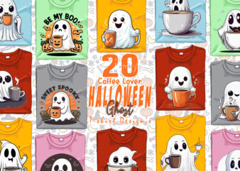 Retro Halloween Party with Coffee Lover Ghost t-shirt design bundle of 20 designs – download instantly Retro Vintage T-shirt Collection