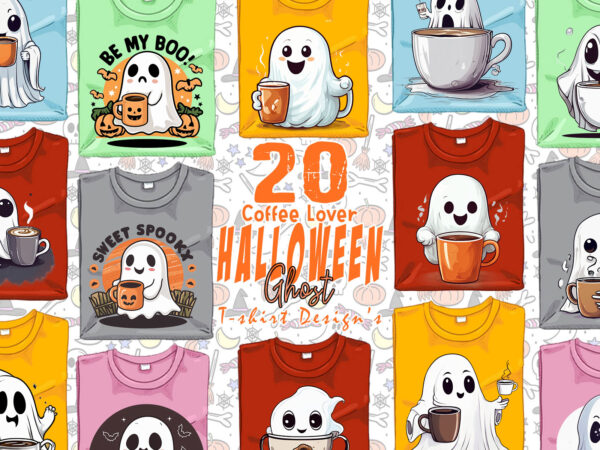 Retro halloween party with coffee lover ghost t-shirt design bundle of 20 designs – download instantly retro vintage t-shirt collection