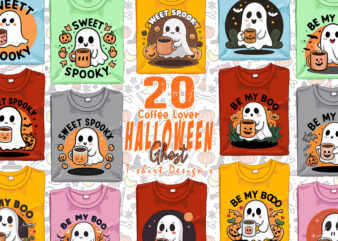 Colourful Halloween Coffee Party with Ghost t-shirt design bundle of 20 designs Bundle