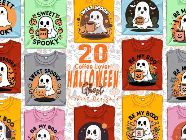 Colourful halloween coffee party with ghost t-shirt design bundle of 20 designs bundle