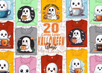 Abstract Coffee Lover Ghost Halloween t-shirt design bundle of 20 png & jpeg designs – download instantly Retro Vintage T-shirt Design Bundl