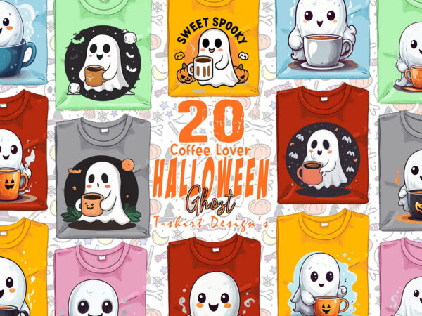 Abstract coffee lover ghost halloween t-shirt design bundle of 20 png & jpeg designs – download instantly retro vintage t-shirt design bundl