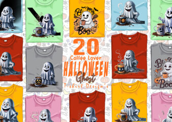 Magical Coffee Party of Halloween Cute Ghost t-shirt design bundle of 20 designs – download instantly Retro Vintage Tees Bundle