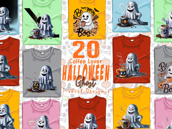 Magical coffee party of halloween cute ghost t-shirt design bundle of 20 designs – download instantly retro vintage tees bundle