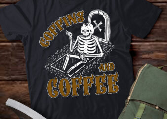 Coffins And Coffee Funny Skeleton Retro Halloween T-Shirt ltsp