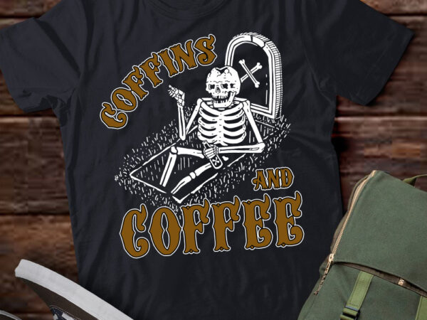 Coffins and coffee funny skeleton retro halloween t-shirt ltsp