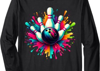 Colorful Bowling Game Day Bowling Cute Colorsplash Ball Long Sleeve T-Shirt