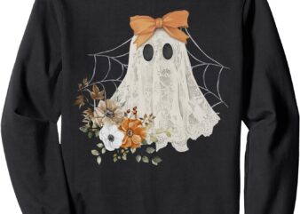 Coquette Ghost Halloween Flower Ghost Spooky Lace Ghost Sweatshirt