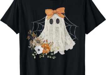 Coquette Ghost Halloween Flower Ghost Spooky Lace Ghost T-Shirt