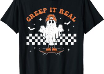 Creep it Real Ghost Skateboard Retro Cute Halloween Boy Girl T-Shirt