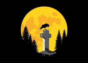 Crow on a cross in the moonlight