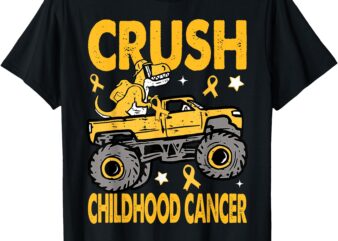 Crush Childhood Cancer Awareness Monster Truck Dinosaur T-Shirt