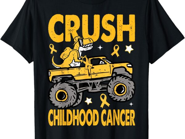 Crush childhood cancer awareness monster truck dinosaur t-shirt