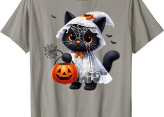 Cute Black Cats in Ghost Costume Women and Men Halloween T-Shirt