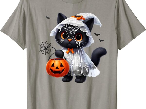 Cute black cats in ghost costume women and men halloween t-shirt