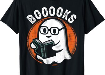 Cute Ghost Book Reading Books Lover Retro Halloween Teacher T-Shirt