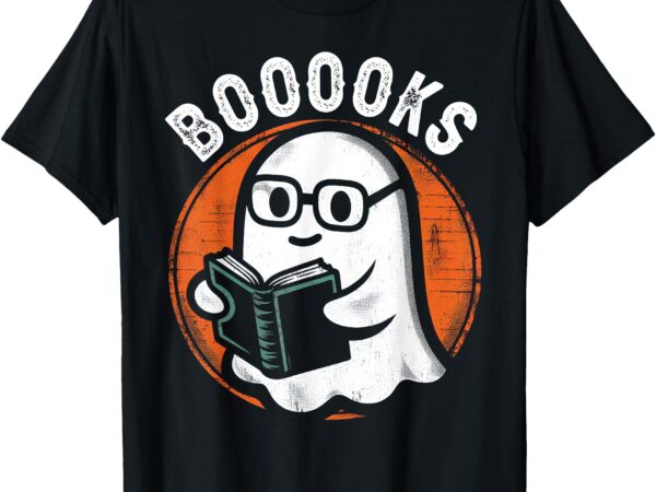 Cute ghost book reading books lover retro halloween teacher t-shirt