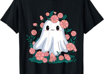 Cute Ghost Floral Boo Halloween Boy Girl Ghost Spooky Season T-Shirt