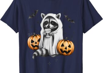 Cute Ghost Raccoon Pumpkin Halloween Raccoon T-Shirt