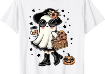 Cute Halloween Shirt for Women Halloween Ghost Coffee Womens T-Shirt