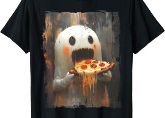 Cute Pizza Ghost Eating Pizza Funny Halloween Food Lovers T-Shirt