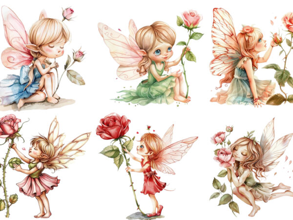 Cute little fairy with beautiful rose t shirt vector file