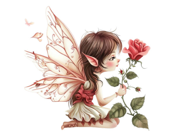 Cute little fairy with beautiful rose t shirt vector file