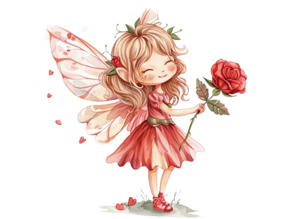 Cute little fairy with beautiful rose t shirt vector file