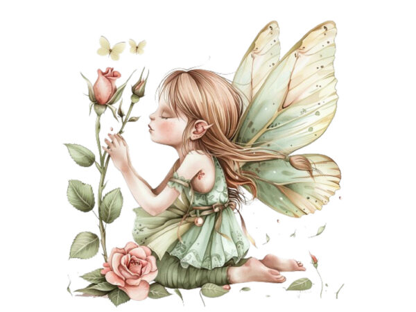 Cute little fairy with beautiful rose t shirt vector file