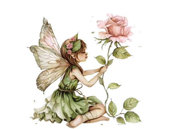 Cute little fairy with beautiful rose t shirt vector file