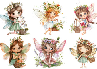 Cute Little cartoon Fairy with flower crown t shirt vector file