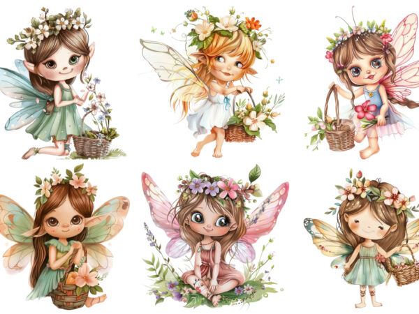 Cute little cartoon fairy with flower crown t shirt vector file