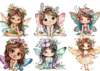 Cute Little cartoon Fairy with flower crown