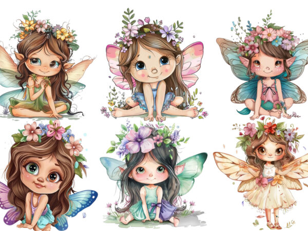 Cute little cartoon fairy with flower crown t shirt vector file