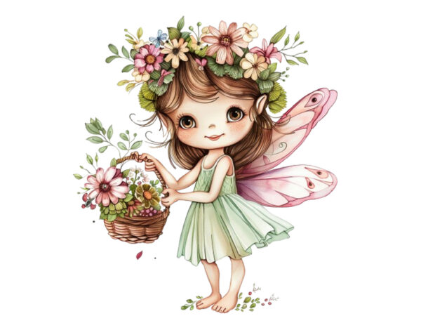 Cute little cartoon fairy with flower crown t shirt vector file