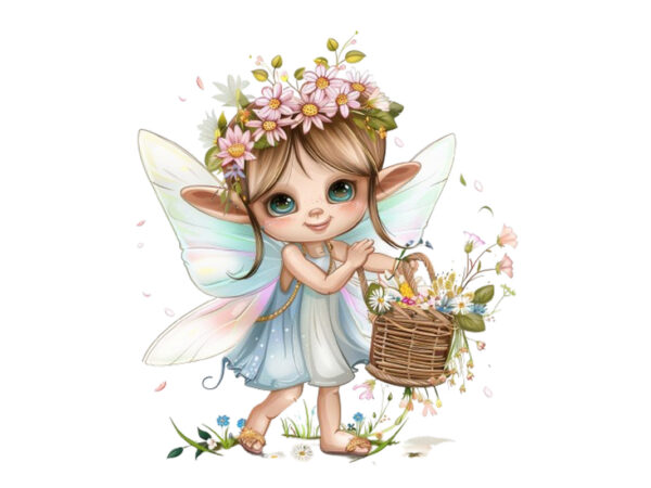 Cute little cartoon fairy with flower crown t shirt vector file