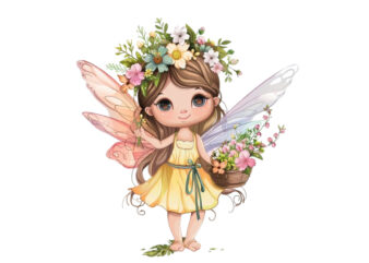 Cute Little cartoon Fairy with flower crown t shirt vector file