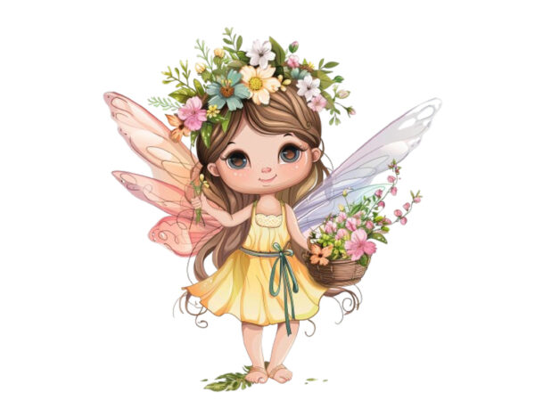 Cute little cartoon fairy with flower crown t shirt vector file