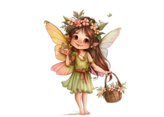 Cute Little cartoon Fairy with flower crown t shirt vector file