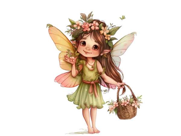 Cute little cartoon fairy with flower crown t shirt vector file