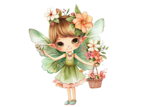 Cute little cartoon fairy with flower crown t shirt vector file