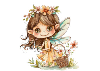 Cute Little cartoon Fairy with flower crown