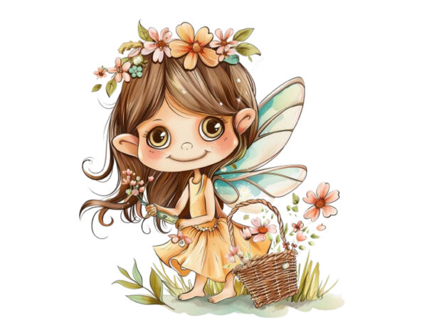 Cute little cartoon fairy with flower crown t shirt vector file