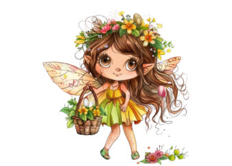 Cute Little cartoon Fairy with flower crown