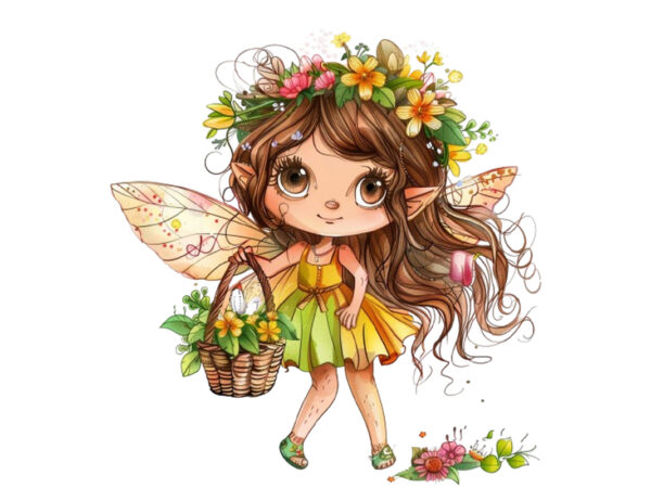 Cute little cartoon fairy with flower crown t shirt vector file