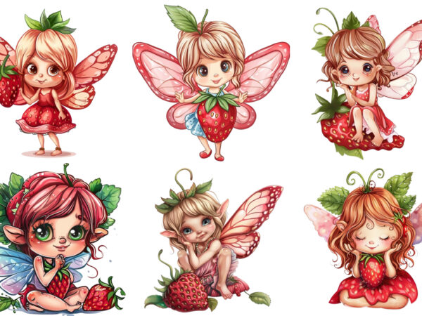 Cute strawberry little cartoon fairy t shirt vector file