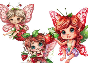 Cute Strawberry little cartoon Fairy t shirt vector file