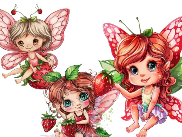 Cute strawberry little cartoon fairy t shirt vector file