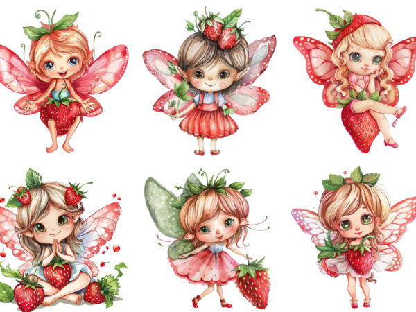 Cute strawberry little cartoon fairy t shirt vector file