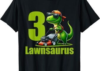 Dinosaur Kids 3rd Lawn Mower Birthday Two Year Old Boy T-Shirt